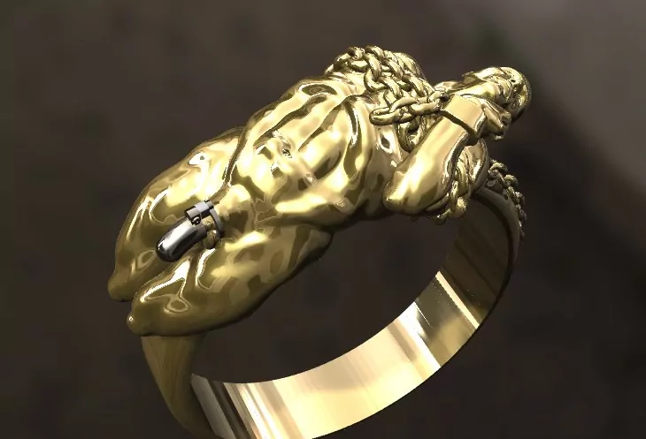 Nude chained cuckold with a penis cage erotic jewelry JewelryRider Nude chained cuckold with a penis cage - Image 2