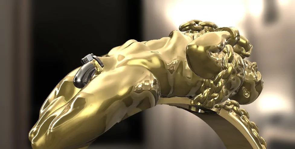 Nude chained cuckold with a penis cage erotic jewelry JewelryRider Nude chained cuckold with a penis cage - Image 3