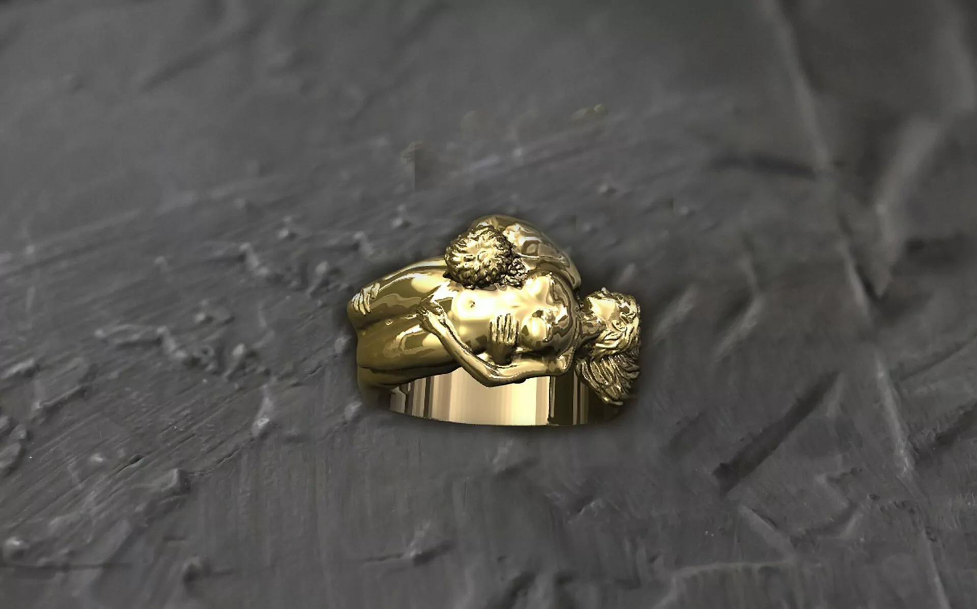 Nude couple in foreplay position statement ring