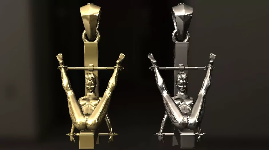 Submissive woman restrained on a bench, BDSM-themed - Image 2