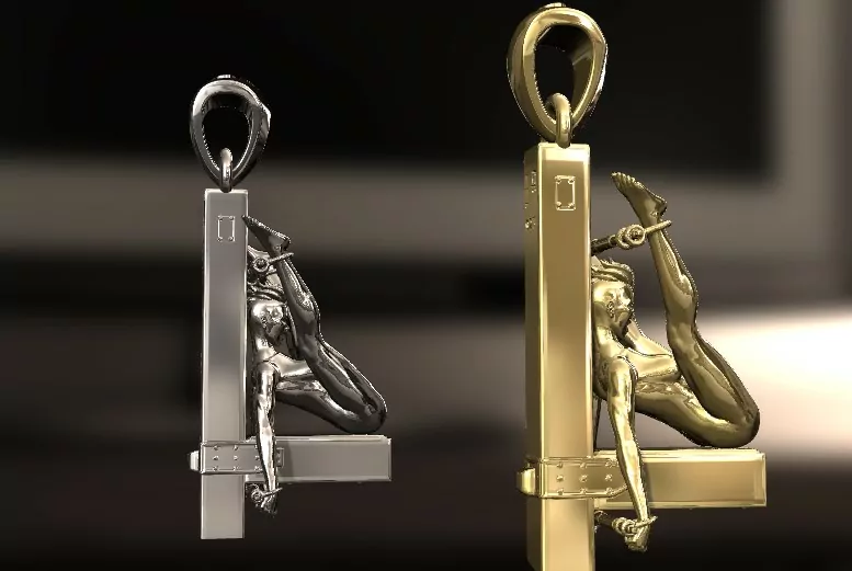 Submissive woman restrained on a bench, BDSM-themed - Image 6