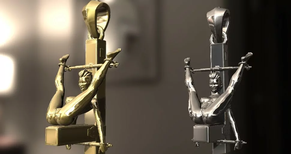 Submissive woman restrained on a bench, BDSM-themed - Image 7