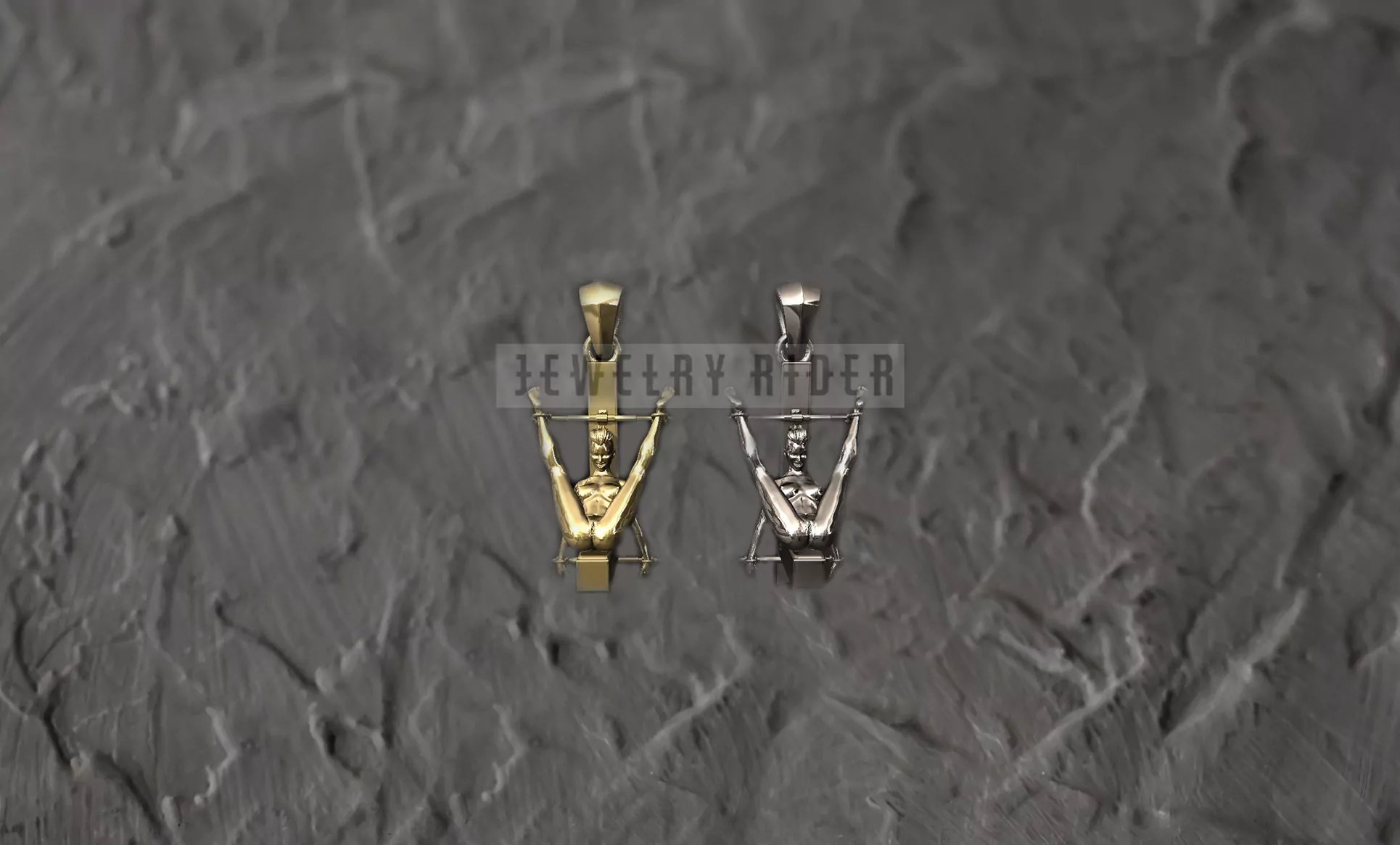 Submissive woman restrained on a bench, BDSM-themed