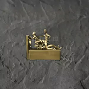 An erotic sculpture of three men in an intimate and explicit pose