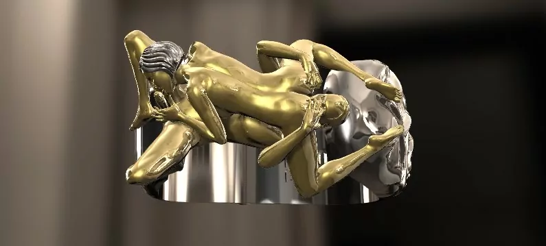 Couple Wild 69 pose statement ring erotic jewelry JewelryRider Couple Wild 69 pose statement ring